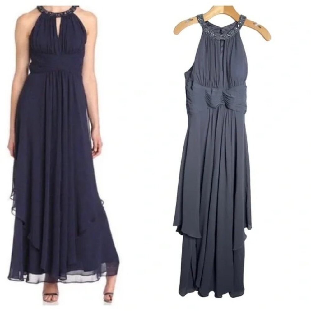 Eliza J Chiffon Halter neck dress beaded Small